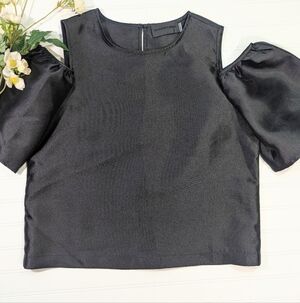 Blaque Label Black Woven Cold Shoulder Boxy Top